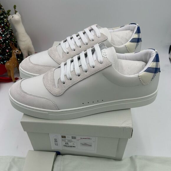 Men’s Burberry robin white/blue low top leather sneakers size 45 made in Italy - Picture 1 of 11